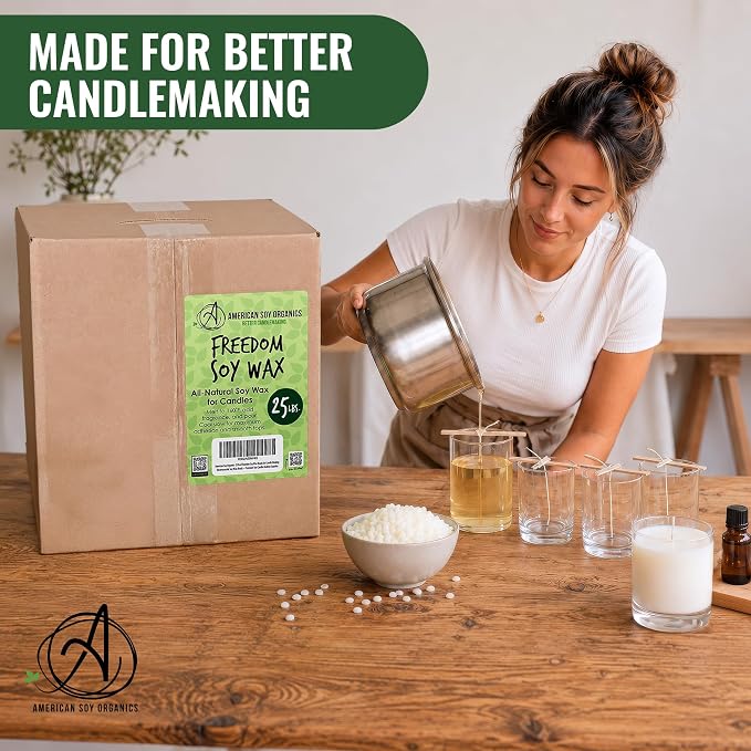 American Soy Organics Freedom Soy Wax Beads, All-Natural Candle Wax, 25 lbs | DIY Candle Making Supplies Ideal for Container Candles, Tealights & Wax Melts, Paraffin-Free, Beeswax-Free, Microwavable