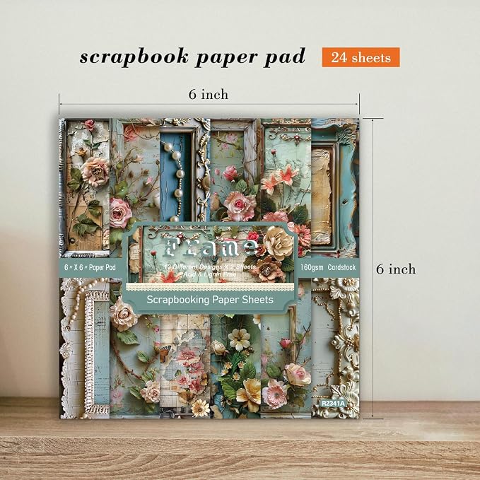 6 x 6 In Scrapbook Paper Pad Cardstock,24 Sheets Garden Pattern Design Floral Decorative Decoupage for Photo Album Card Making Folded Supplies Gift Wrapping Junk Journals DIY Crafts