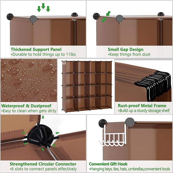 C&AHOME 16 Cube Storage Organizer Cube Shelves Units Storage Cubes, Brown