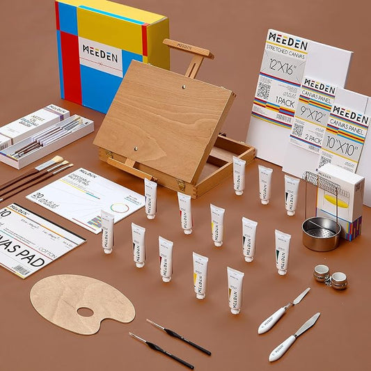 MEEDEN Art Oil Painting Kit: 37Pcs All-in-One Oil Supplies with Easel Box | Professional Oil Paint Kit with 60ml Oil Paint Set, Paint Brushes, Palette Knives, Canvases, for Adults Artists Beginners