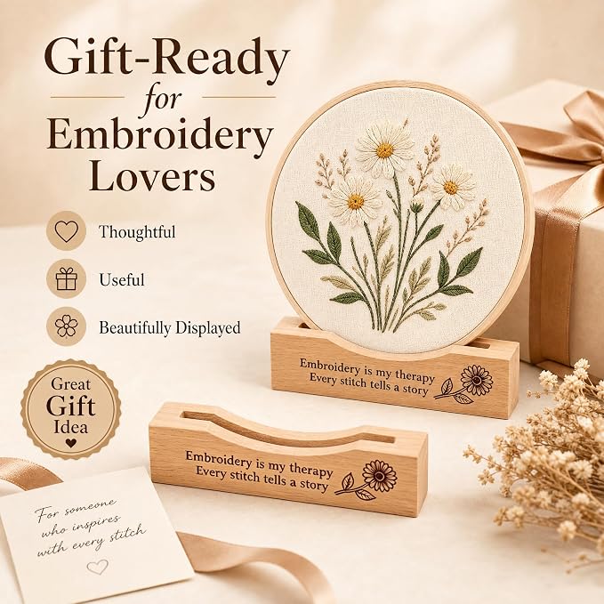 PXIRQ 2-Pack Embroidery Hoop Display Stand – 2‑Tier Grooved Frame Holder Wooden Base for Showcasing Finished Embroidery Art, Cross-Stitch Projects & Needlework, Home Decor & Craft Fairs Accessories