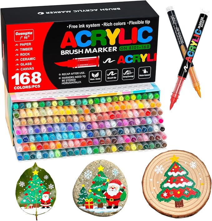 Acrylic Paint Markers, 168 Colors Acrylic Markers Set, Brush Tip