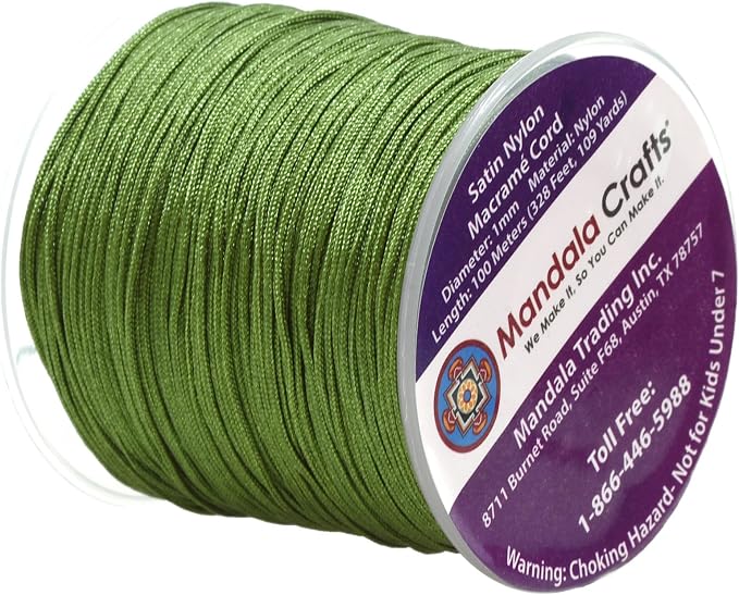 Mandala Crafts 1mm Green Rattail Nylon Satin Cord for Jewelry Making
