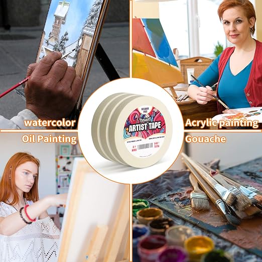 3 Pack White Artist Tape - Masking Artists Tape for Drafting Art Watercolor Painting Canvas Framing - Acid Free 0.8inch Wide 540FT Long Total