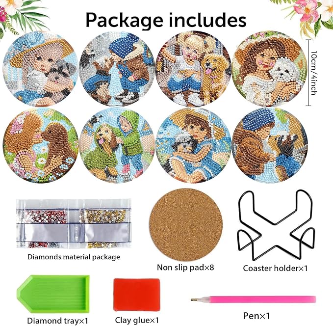 Diamond Art Kits for Adults Beginners, 8 Pcs Diamond Painting Coasters Kits
