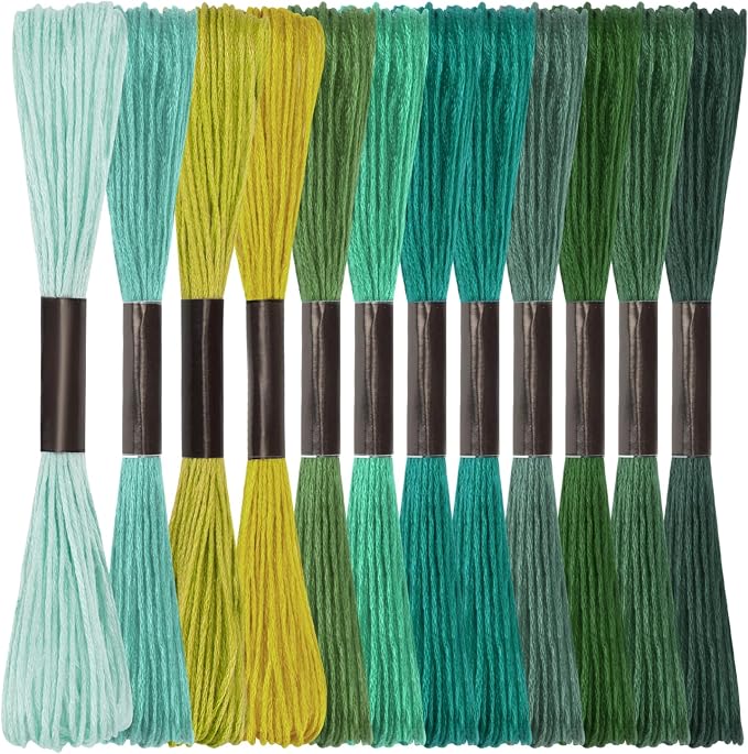 Amrules Friendship Bracelet String, 12 Pcs Embroidery Floss, Green Series | Including 344.5" Cotton Cross Stitch Thread, Hand Embroidery Thread for DIY Sewing and Embroidery Crafts Making