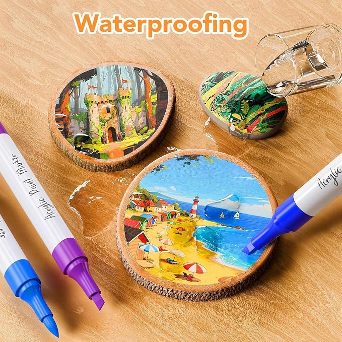 WELLOKB 120 Colors Dual Tip Chisel & Brush Acrylic Paint Markers, Fabric Markers, Permanent Acrylic Paint Pens for Wood, Glass, Rocks, Paper, Coloring book, Ceramic, DIY Crafts for Adults