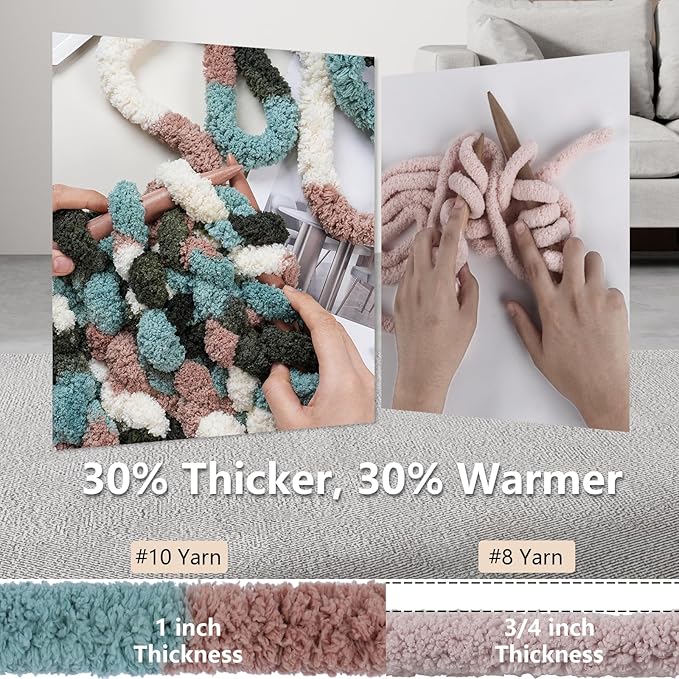Cozyful Chunky Yarn for Hand Knitting - #10 Chunky Chenille Blanket Yarn, Jumbo Big Thick Chunky Yarns for Crocheting, Tie Dye Bulky Knit Yarns, 8 Skein (20 yds 8 oz Each Skein), Forest&Teal&Coffee