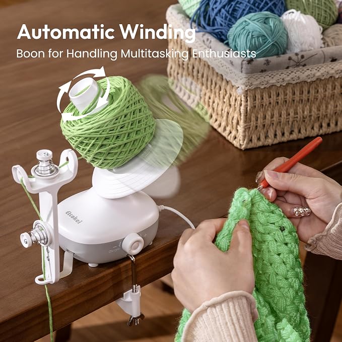 Yarn Winder Electric, Auto Compact Cake Winding for Knitting Lovers | Perfect Yarn Organizer with Strong Tension & Adjustable Speed, Efficient Large Capacity Yarn Ball Spinner for Crafters, White