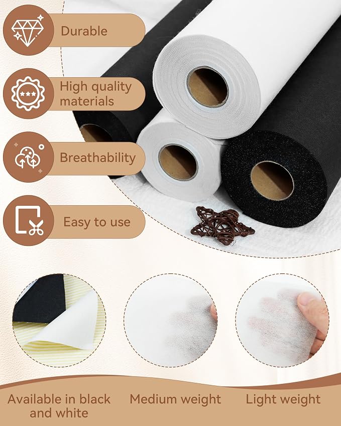 FIVEIZERO Light Weight Non-Woven Fusible Interfacing for Sewing-12in×30yd