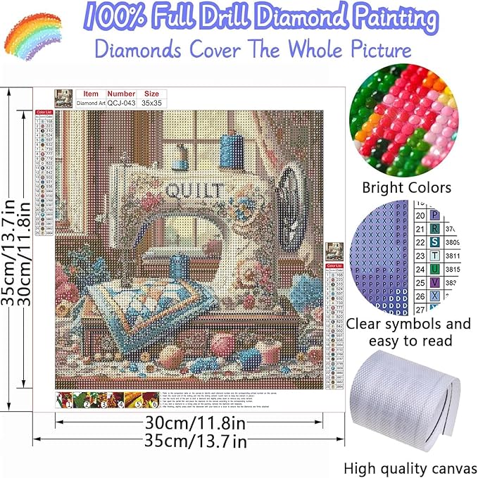 Accompany Wind Sewing Machine Diamond Art Painting Kits for Adults, Flower Diamond Dots Kits for Beginners, 5D DIY Round Full Drill Diamond Gem Art Craft for Home Decor Gift 14x14 inch