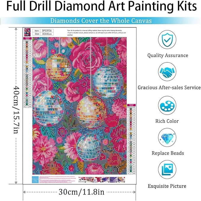 Diamond Art Kits for Adults,Disco Flower Diamond Painting Kits 12 x 16in