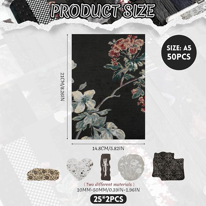 50 Sheets Black Textured Scrapbook Paper,Junk Journal Scrapbooking Supplies