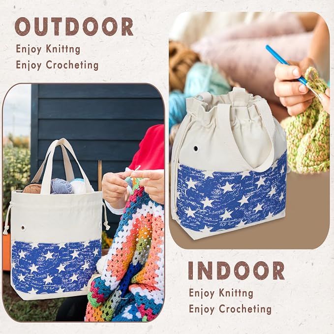 TOGETRUE Yarn Bag, Knitting Crochet Tote Bag, Yarn Storage Bags Organizer, Crochet Bags for Crocheting Project, Store Skein Ball, Short Knitting Needle (Blue)