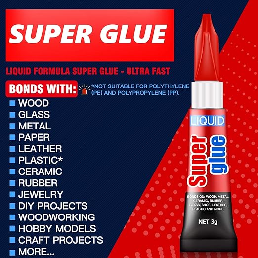 ALECPEA Super Glue, 6 X 3g, Liquid Instant Glue for Metal and Ceramic