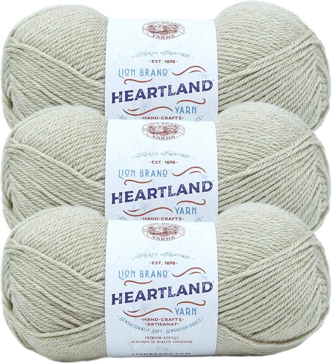 Lion Brand Yarn, Heartland Crochet Yarn, Dry Tortugas, Off White, 3 Pack