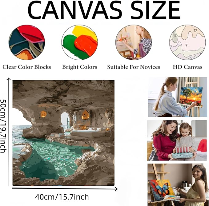 Cave Sea Room Painting by Numbers for Adults Beginner,15.7X19.7 inch | Adult Paint by Number Kits on Canvas,DIY Oil Acrylic Number Painting Kit for Home Wall Decor