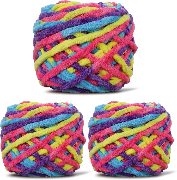 Plush Chenille Chunky Yarn for Crocheting 100g(54.6yd) - Bulky Thick Fluffy Yarn for Knitting- Soft Velvet for Baby, Blanket Knitting Blanket Yarns- Amigurumi Yarns (3-Reddish Blue)
