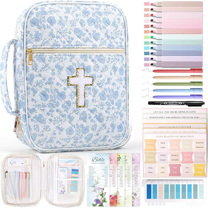 XKDOUS Bible Cover Case for Women Bible Bag Journaling Kit w/Study Supplies