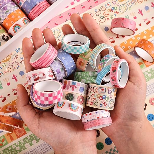 PAGEMORE 32 Rolls Colorful Cute Floral Writable Washi Tape Set, Decorative Tapes for Scrapbooking and Journaling, Junk Journal Supplies, Bullet Journaling for Women Girl 5-30mm Wide 9.84ft Long/Roll