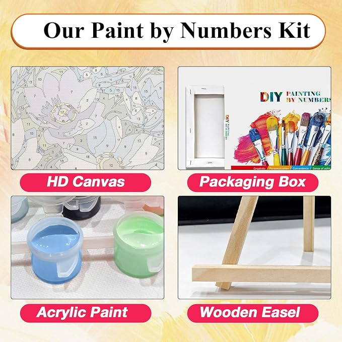 SparkGlow Flowers Paint by Numbers Kit for Adults with Frame, 8×12 Inch | Include Easel, Premium Materials, Number Painting for Gift, Home Decoration, Relaxing and Joyful Activity