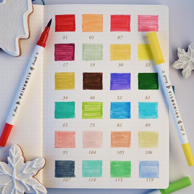 Primrosia 24 Dual Tip Marker Pens – Christmas Sugar Cookie Limited Edition Gift Pack. Pastel & Holiday Colours for Coloring, Journaling, Card Making, Tags & Creative Projects. Brush & Fine Tips