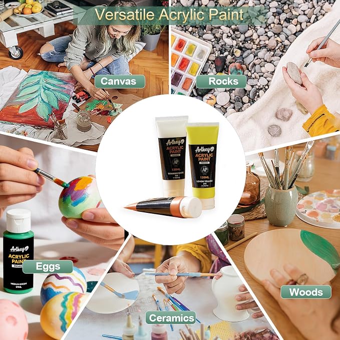 Artkey Acrylic Paint - White and Black (120 ml/4.06 oz) Tubes, Rich & Vibrant Pigments, Professional Artists Acrylic Paints - Art Supplies for Canvas Wood Rock Clay Fabric Ceramics Art Crafts Painting