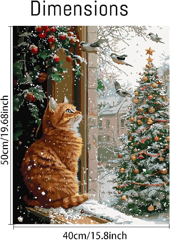 Cat Paint by Numbers Kit for Adults,Winter Painting by Numbers,DIY Acrylic Paint Kit for Adults Beginners Without Frame,Easy Christmas Adult Paint by Number Kits on Canvas for Decor 16x20inch