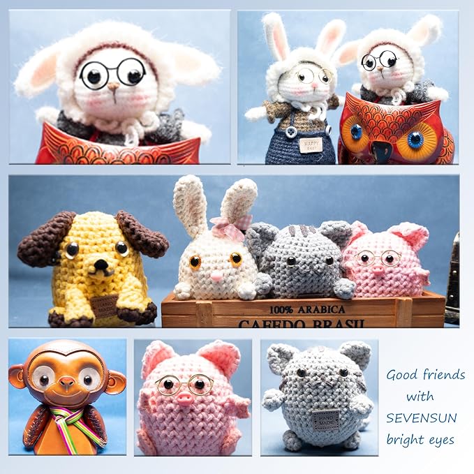 SEVENSUN 266 PCS Safety Eyes for Crocheting, Crochet Safety Eyes and Noses for Amigurumi Crochet Animals Craft Doll Eye Glasses