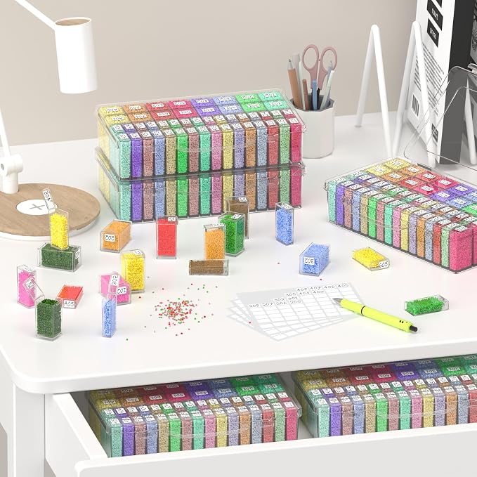 48-Grid Mixed Size Diamond Painting Storage Containers, Portable Transparent Diamond Art Storage Case, Suitable for Storing Beads, Rhinestones, and DIY Handicrafts