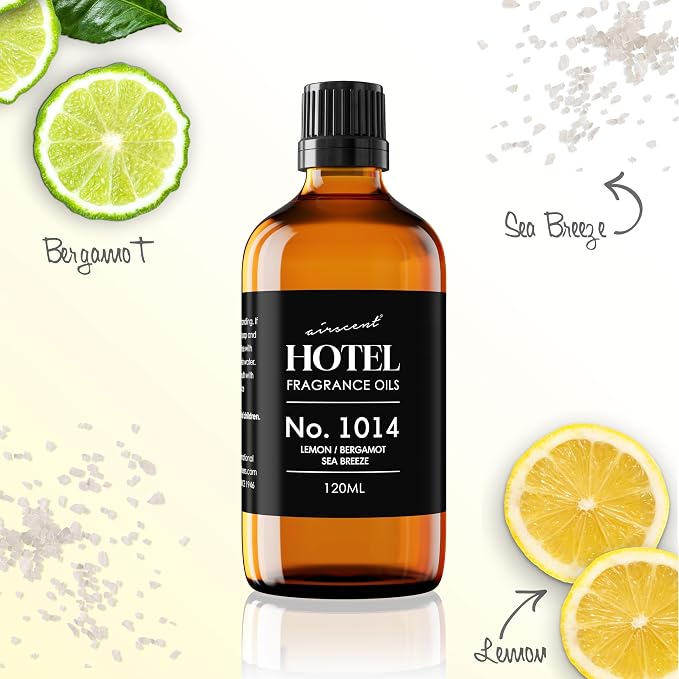 AirScent Hotel Diffuser Oil No. 1014 - Iconic 5-Star Hotel Blend - 120 mL | Lemon Bergamot Sea Breeze - Coastal Blend - Fragrance Oil for Ultrasonic and Waterless Diffusers and Crafting
