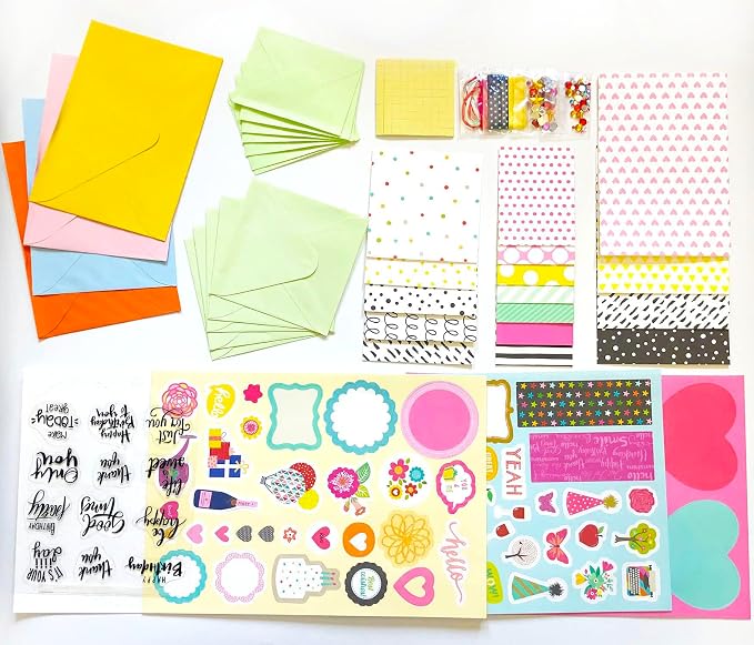 Huralona Greeting Card Making Supplies Envelope Kit Gift Anniversary Craft | Handmade DIY Card Kits 16 Cards 16 Envelopes with Accessories for Birthday Thanksgiving Christmas Wedding Invitation