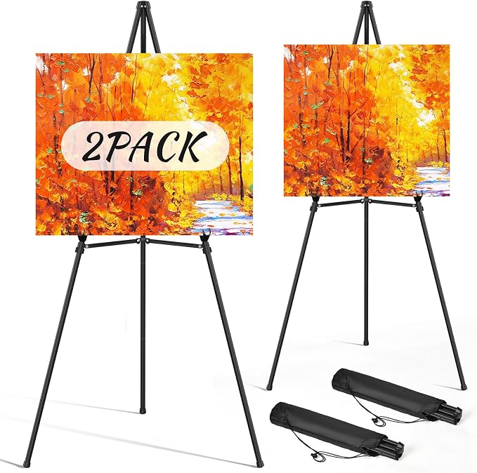 Easel Stand for Sign Portable,66" Easel Display Stand Metal, Adjustable Easels for Display,Wedding Signs, Posters-Black(2 Pack)