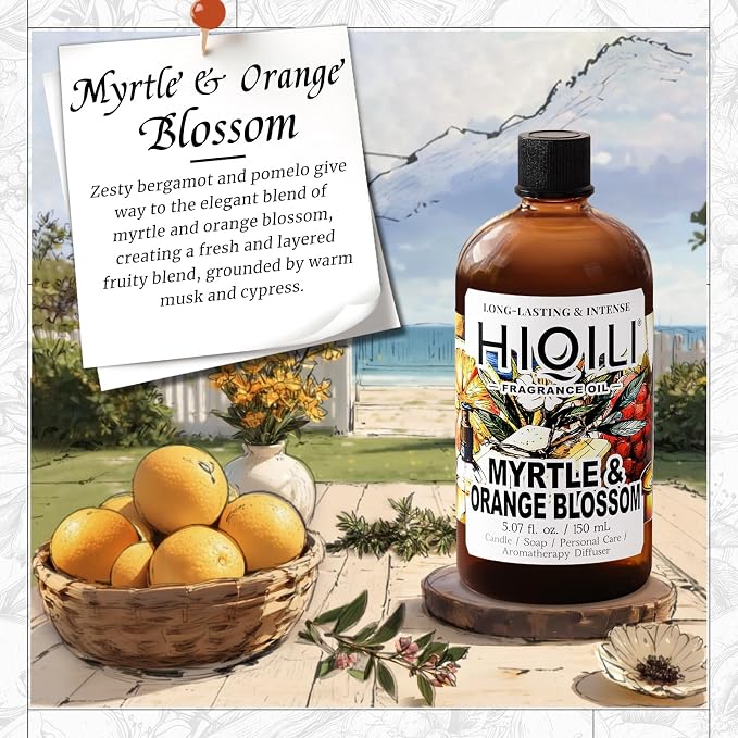 HIQILI Myrtle & Orange Blossom Fragrance Oil for Diffuser, Inspired by D.or Tera-Bella, Candle & Soap Making, Long-Lasting Citrus Floral Scent - 5.07 Fl Oz (Pack of 1)