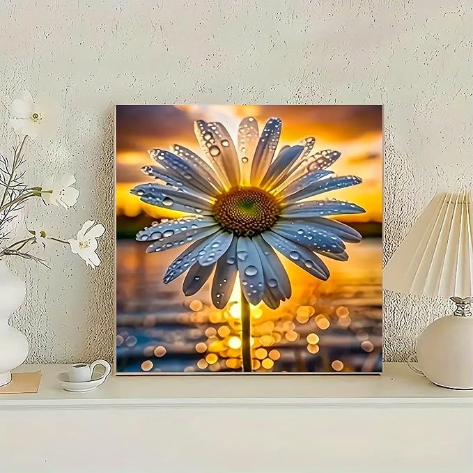 5D Diamond Painting Kit, DIY Diamond Painting Kits for Beginners, Diamond Art for Adults, Flower Diamond Painting,Daisy Sunset Design, Full Drill, 14x14 Inches