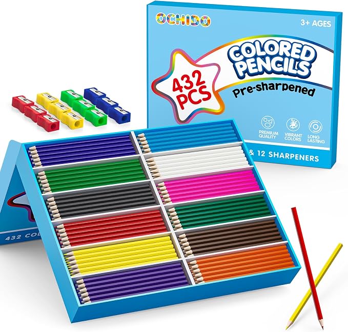 432 Packs Colored Pencils Bulk Classroom, Color Pencils for Kids, 12 Colors