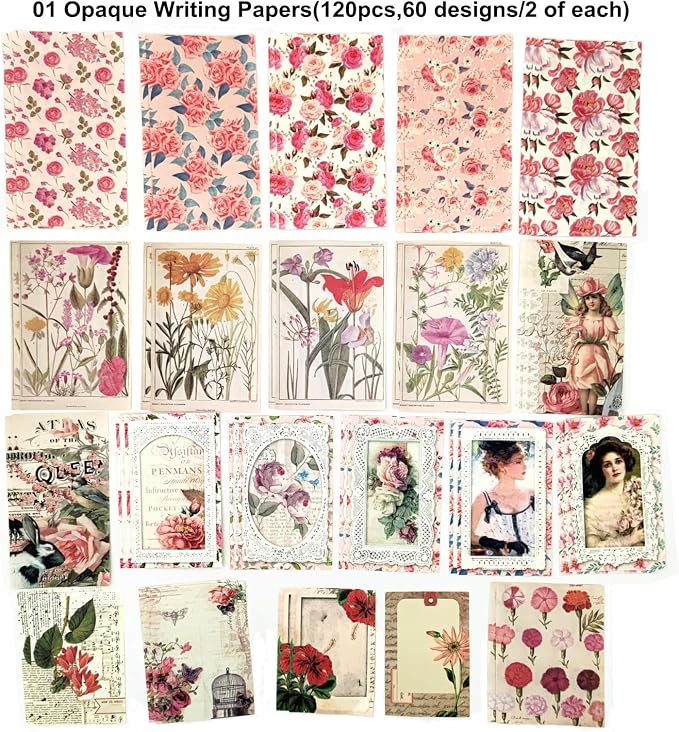 Esweny 200PCS Vintage Scrapbooking Supplies Pack, Aesthetic Scrapbook Sticker Paper Art Journaling Kit for Junk Journals,Planner,Cottagecore Decor Gifts (Pink Series)