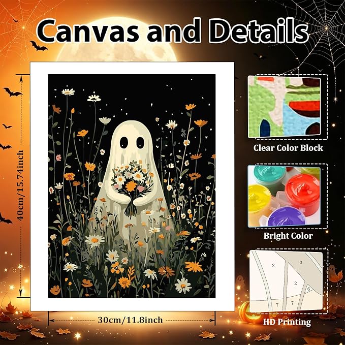 hkejoi Halloween Paint by Numbers Kit for Adults, 12x16 in
