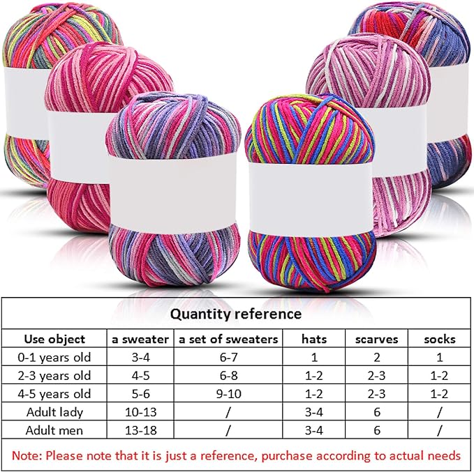 6 Pieces 50 g Crochet Yarn Multicolor Acrylic, 4-ply, Vibrant Colors