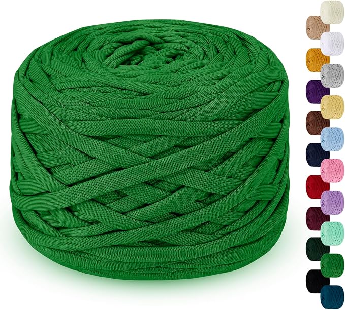 285g T Shirt Yarn for Crocheting 109 Yards Elastic Ribbon Thick Crochet Fabric Knitting T-Shirt Yarn for Crochet Bag, Blanket, Basket, DIY Projects, Home Decor (Green)
