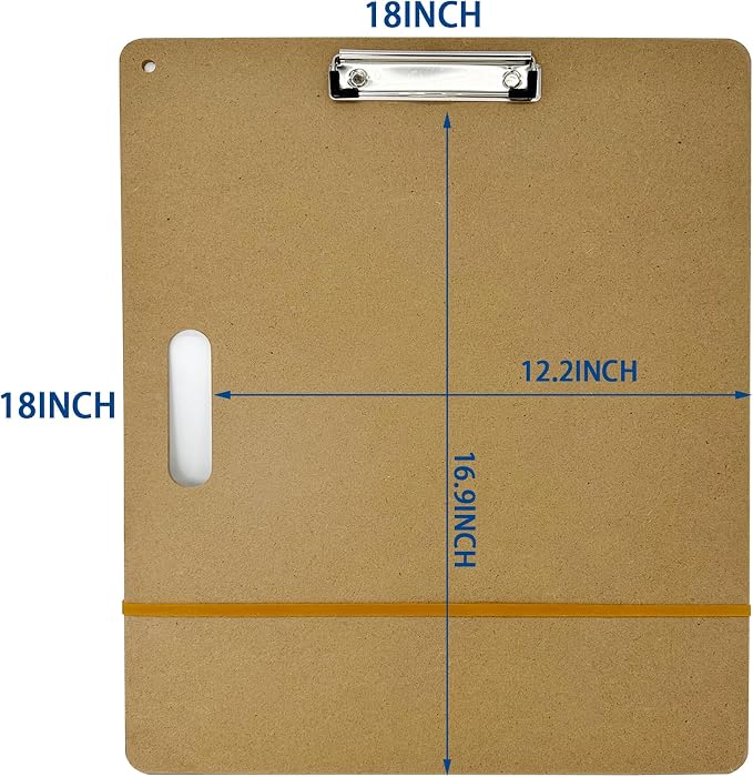 18" x 18" Drawing Board, Artist Sketch Boards with Handle for Drafting Art, Portable Wooden Clipboard for Class or Studio Fit in Artists Tote
