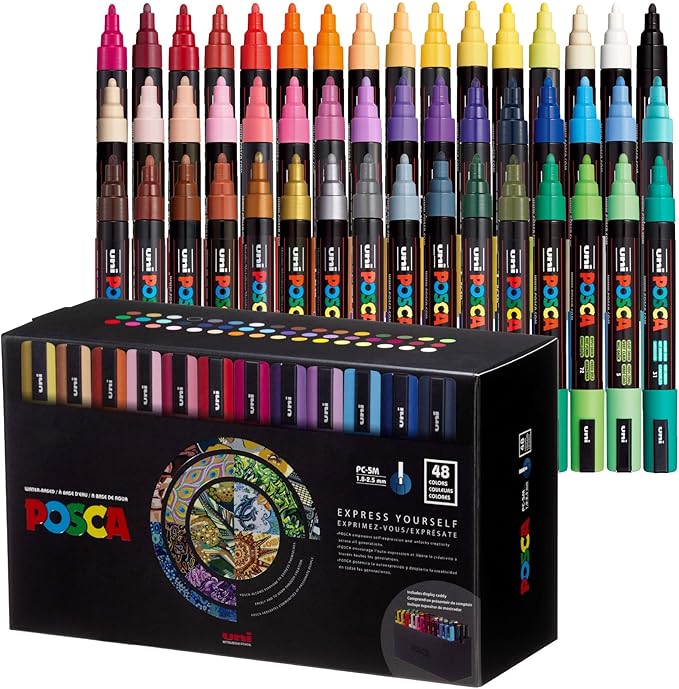 POSCA® PC-5M Paint Markers, Medium (1.8-2.5mm), Assorted, 48 Pack & Caddy