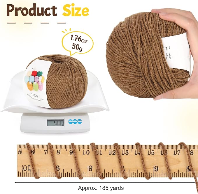 Katech Cotton Acrylic Blend Yarn for Crocheting-Crochet Yarn Set (Brown | 55% Cotton 45% Acrylic#3 DK (Light)-Super Soft Milk Cotton Yarn-Great Crochet and Knitting Starter Kit for Colorful Craft