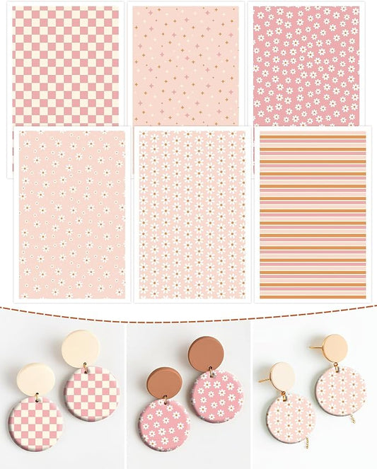 Daisy Polymer Clay Transfer Paper - 18 Pcs Spring Flower Gingham Clay Transfer Sheets for Earrings Jewelry Making