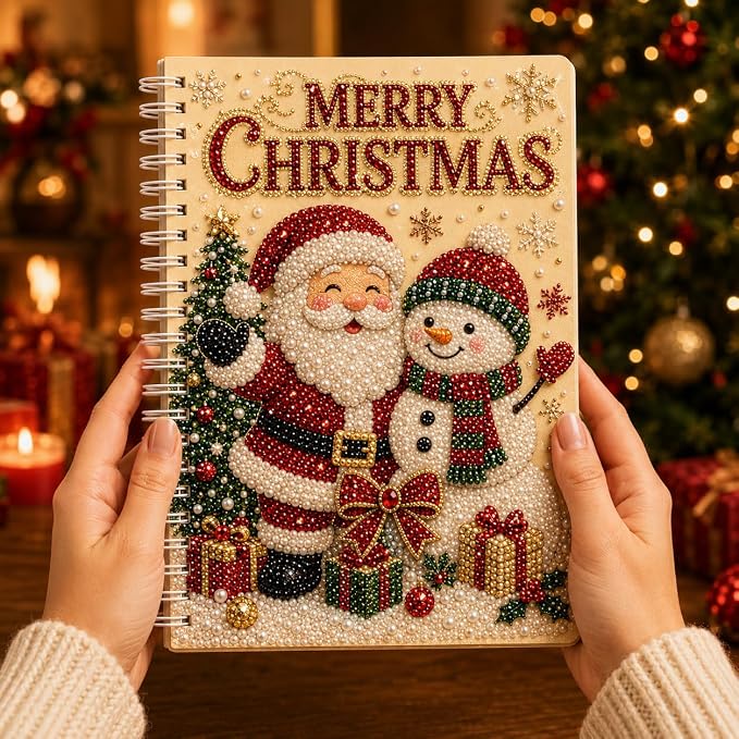 100 Pages DIY Christmas Pearl Diamond Art Painting Notebook，Style F