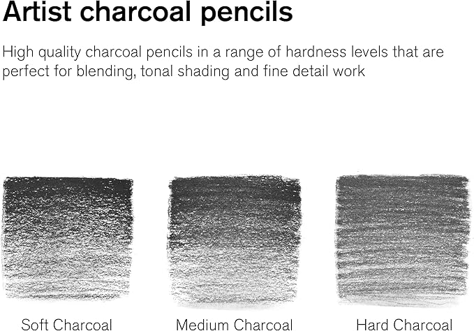 Winsor & Newton Studio Collection, 6 Count, Charcoal Pencils | Mixed Grade Charcoal Pencils, Wooden Barrels, On-The-Go Tin, High Quality Core Binder, Break-Resistant Cores & Points