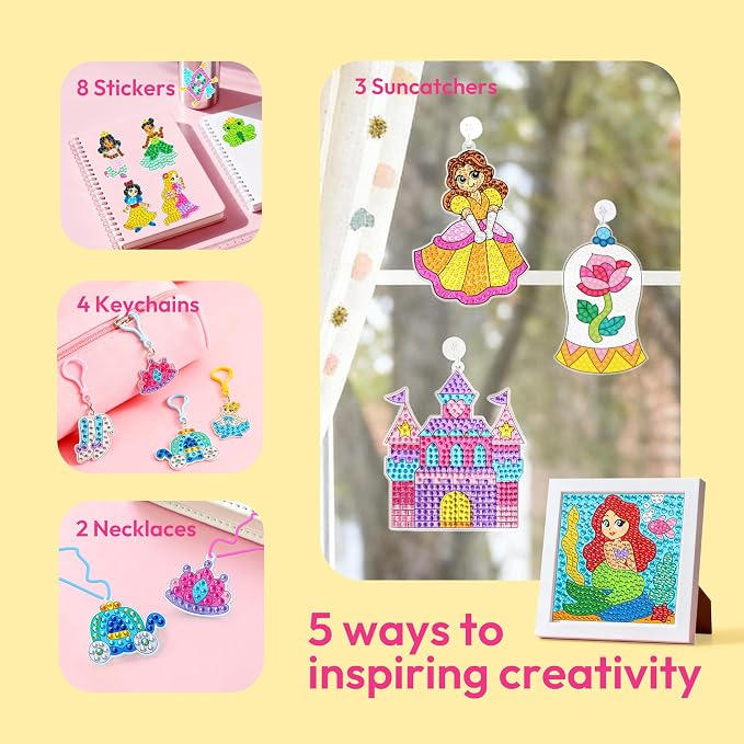 Klever Kits 16 Projects Gem Princess for Kids, Make Your Own Diamond Gem Painting Kit, Arts and Crafts for Girls Ages 6-12, Gem Craft Activities Kits, Premium Art Gift Ideas for Girls Ages 6, 7, 8+