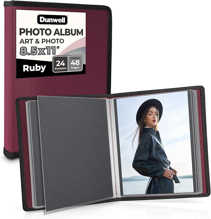 Dunwell Art Portfolio 8.5x11, 24 Pockets, Displays 48 Pages, Ruby