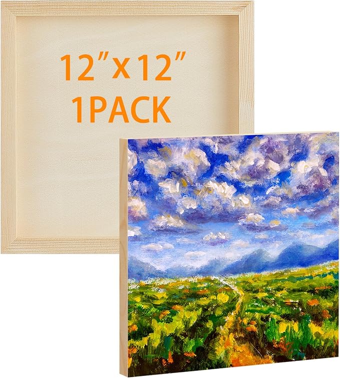 Barydat 24 Pcs Wood Panels for Painting 12'' x 12'' Unfinished Wood Canvas Board Artist Wall 0.79'' Deep Wooden Cradled Panel for DIY Crafts, Easel Display, Painting Pouring Arts Use with Oil, Acrylic