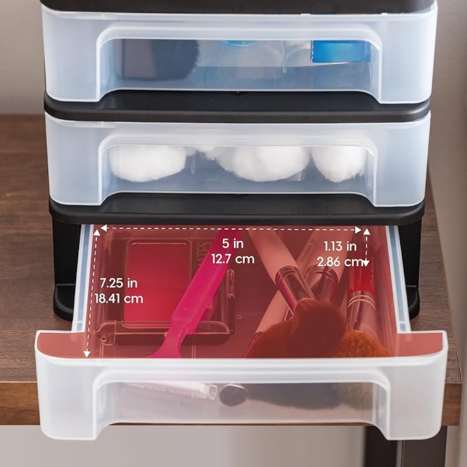IRIS USA 4-Pack, 3-Drawer Small Plastic Stacking Desktop Organizer, Black